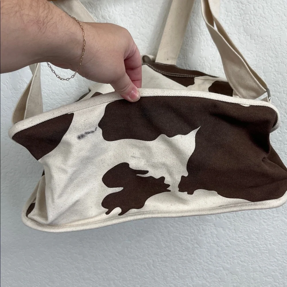 BAGGU Canvas Cow Print Backpack in Cream and Brown